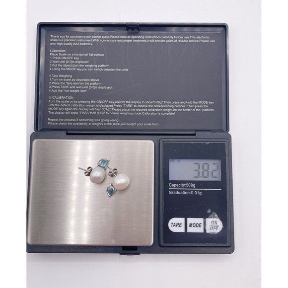 Sterling Silver 925 Pearl & Aquamarine Heart Earrings TIL China Romantic Jewelry - Picture 7 of 9